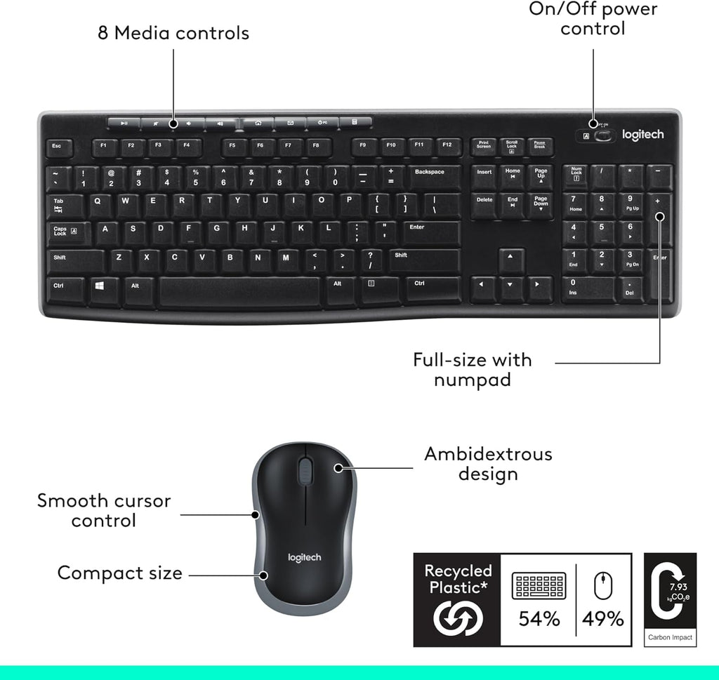 MK270 Wireless Keyboard and Mouse Combo for PC