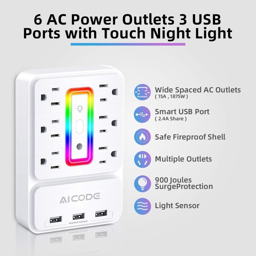 9-in-1 Outlet Extender & Surge Protector with 3 USB Ports