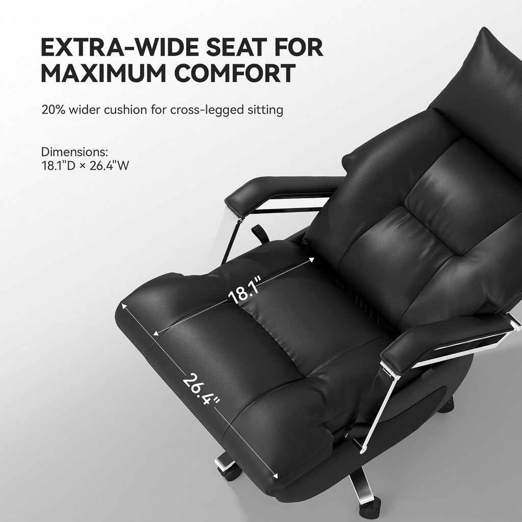 Dual Motor Electric Executive Office Chair with Foot Rest, Comfortable Reclining Office Chair Wide Seat, Big and Tall Ergonomic Leather Home Office Desk Chair 420Lbs, High Back (Black)