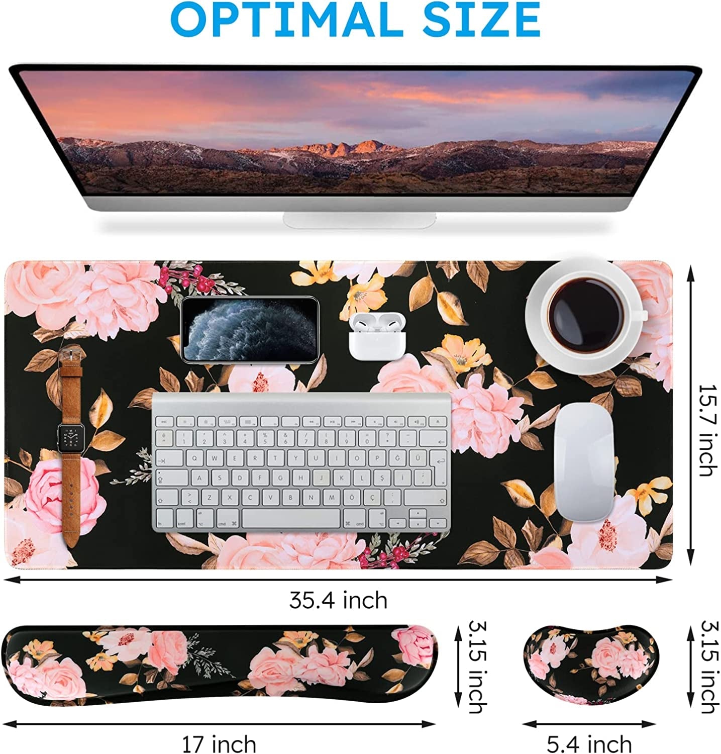 Memory Foam Extended Mouse Pad + Keyboard Wrist Rest