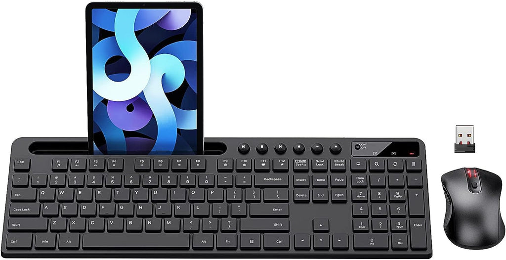 Ergonomic Wireless Keyboard & Mouse Combo w/Tablet Holder