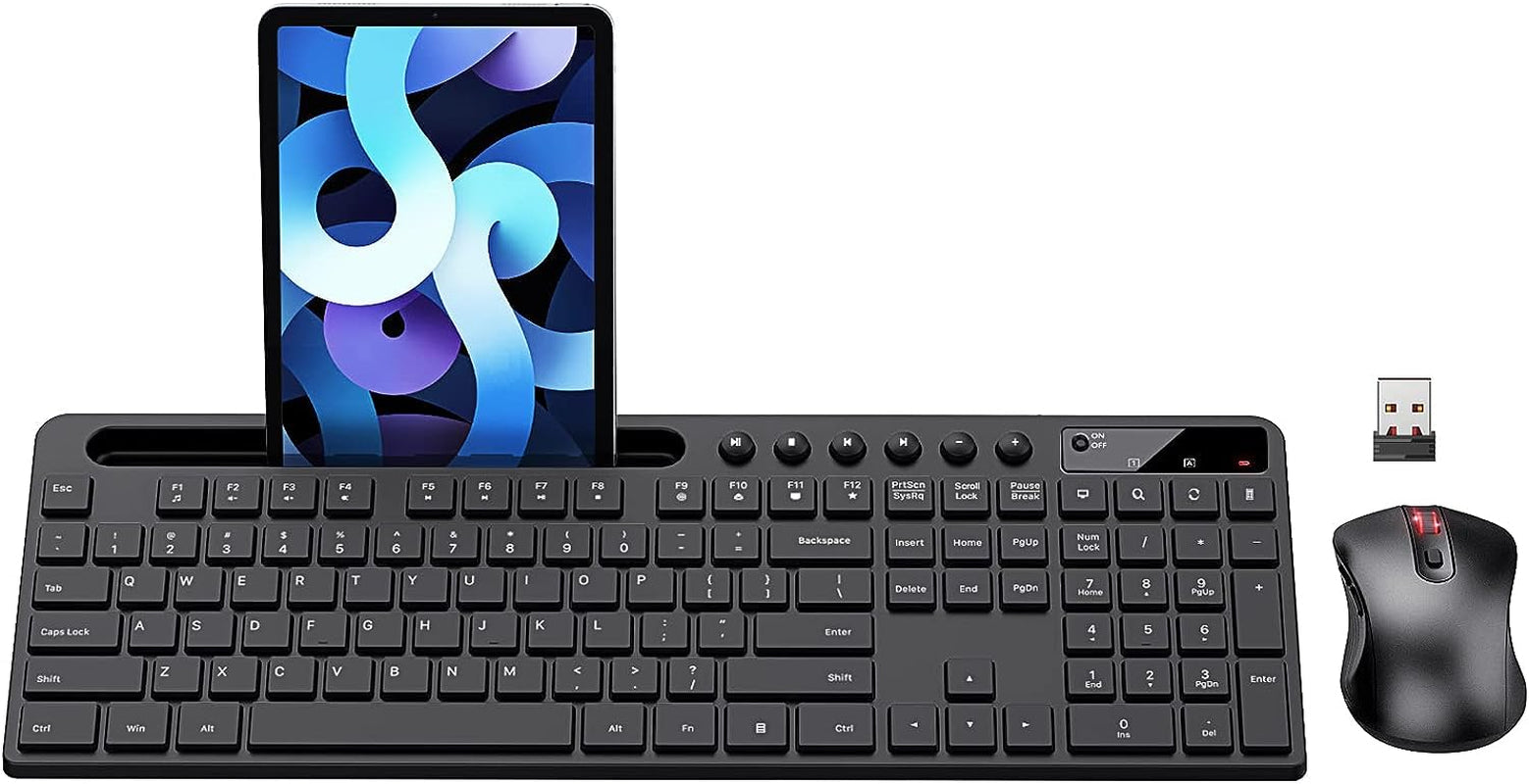 Ergonomic Wireless Keyboard & Mouse Combo w/Tablet Holder