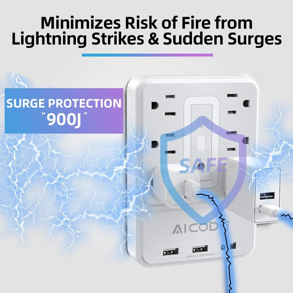 9-in-1 Outlet Extender & Surge Protector with 3 USB Ports