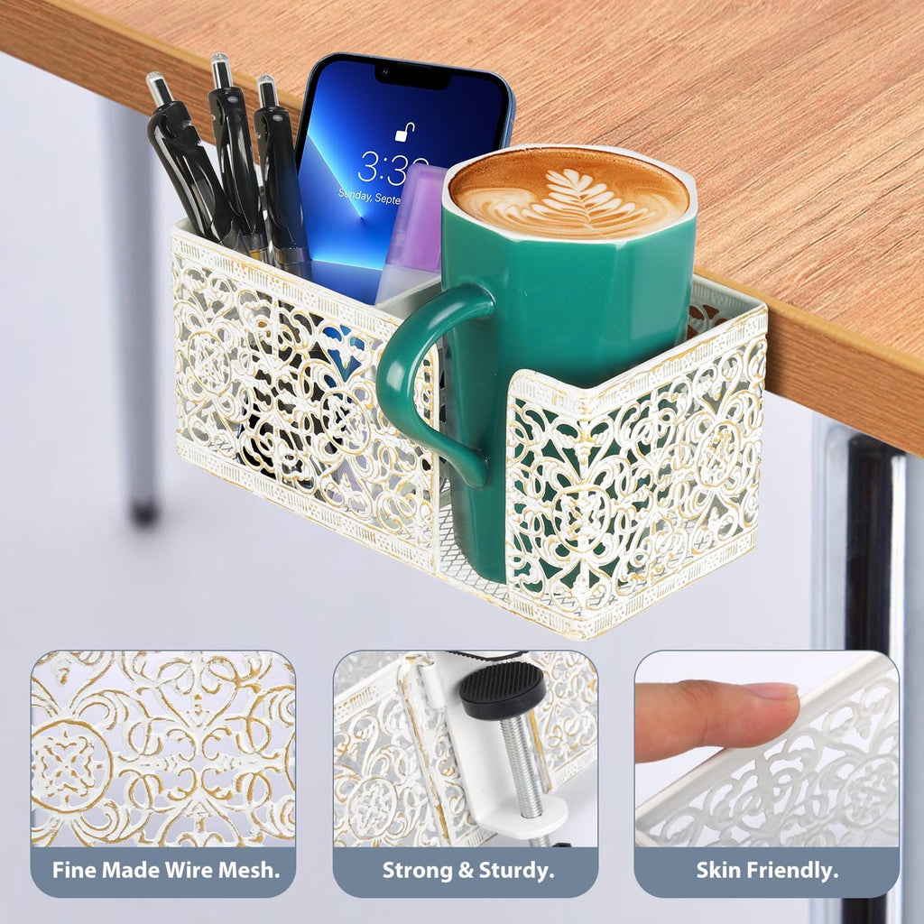 Desk Organizer with Clip, Pencil, Phone Holders & Beverage Storage