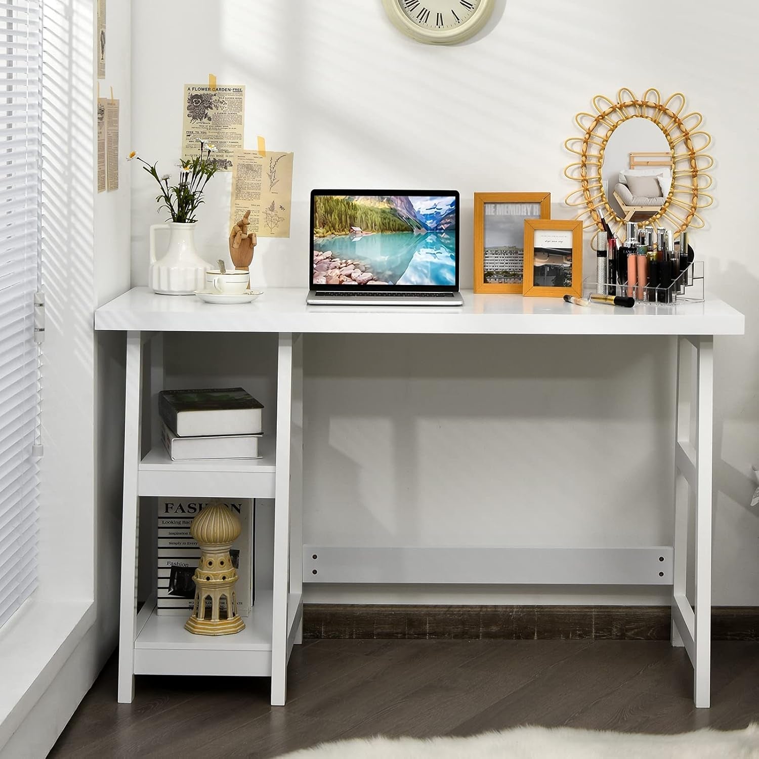 Modern Trestle Desk with Shelves