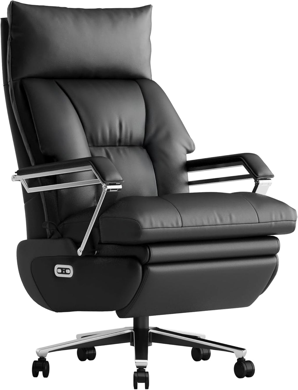 Dual Motor Electric Executive Office Chair with Foot Rest, Comfortable Reclining Office Chair Wide Seat, Big and Tall Ergonomic Leather Home Office Desk Chair 420Lbs, High Back (Black)