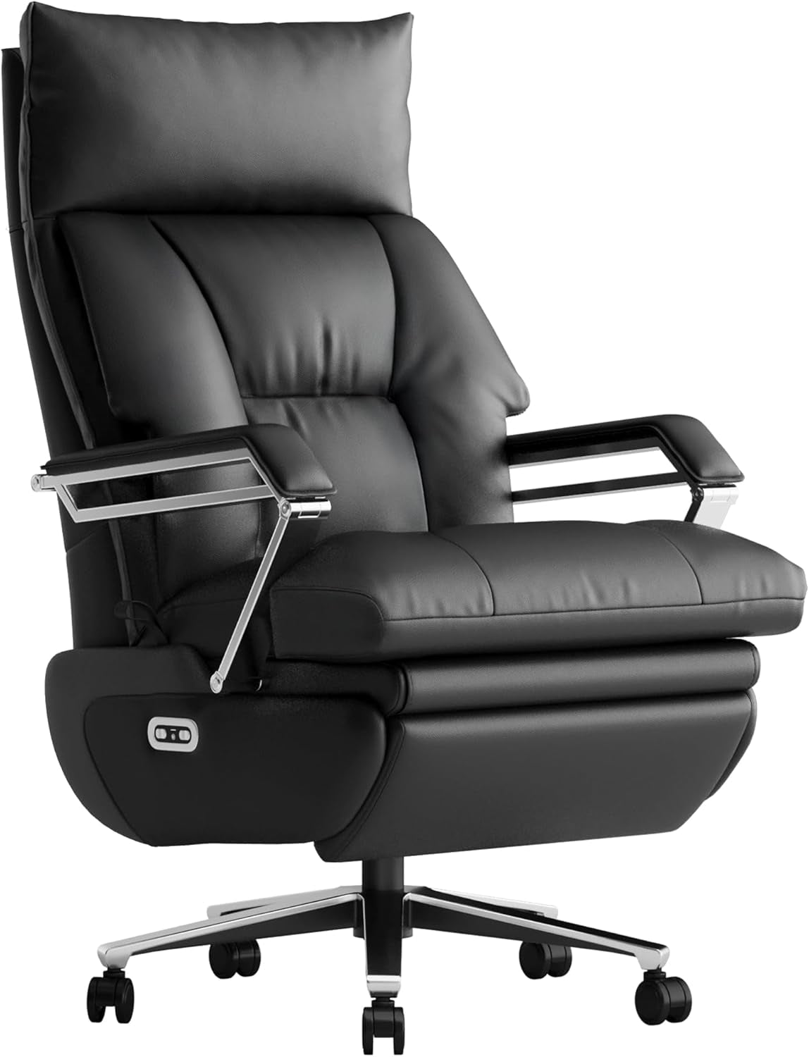 Dual Motor Electric Executive Office Chair with Foot Rest, Comfortable Reclining Office Chair Wide Seat, Big and Tall Ergonomic Leather Home Office Desk Chair 420Lbs, High Back (Black)