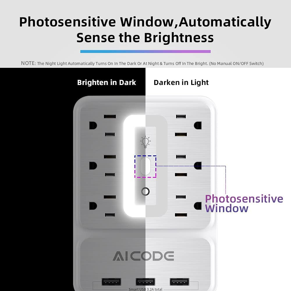 9-in-1 Outlet Extender & Surge Protector with 3 USB Ports