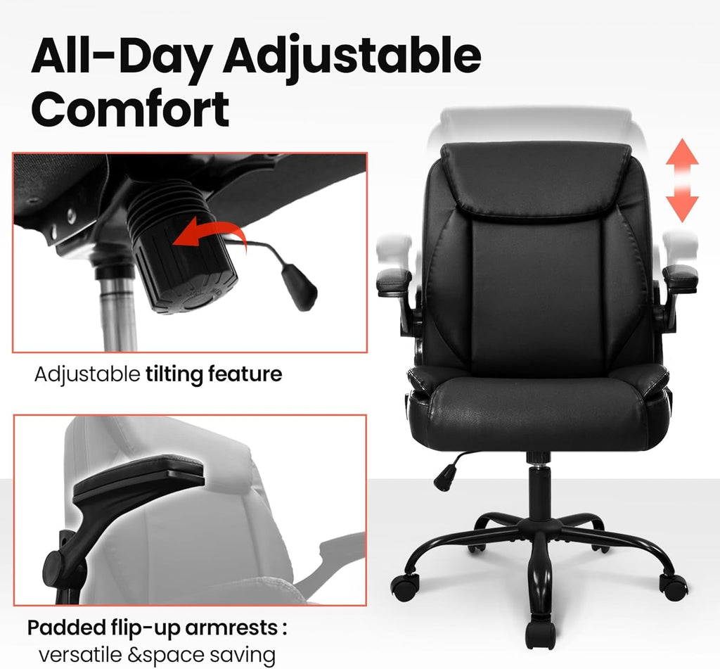 Ergonomic Leather Adjustable Mid-Back Chair