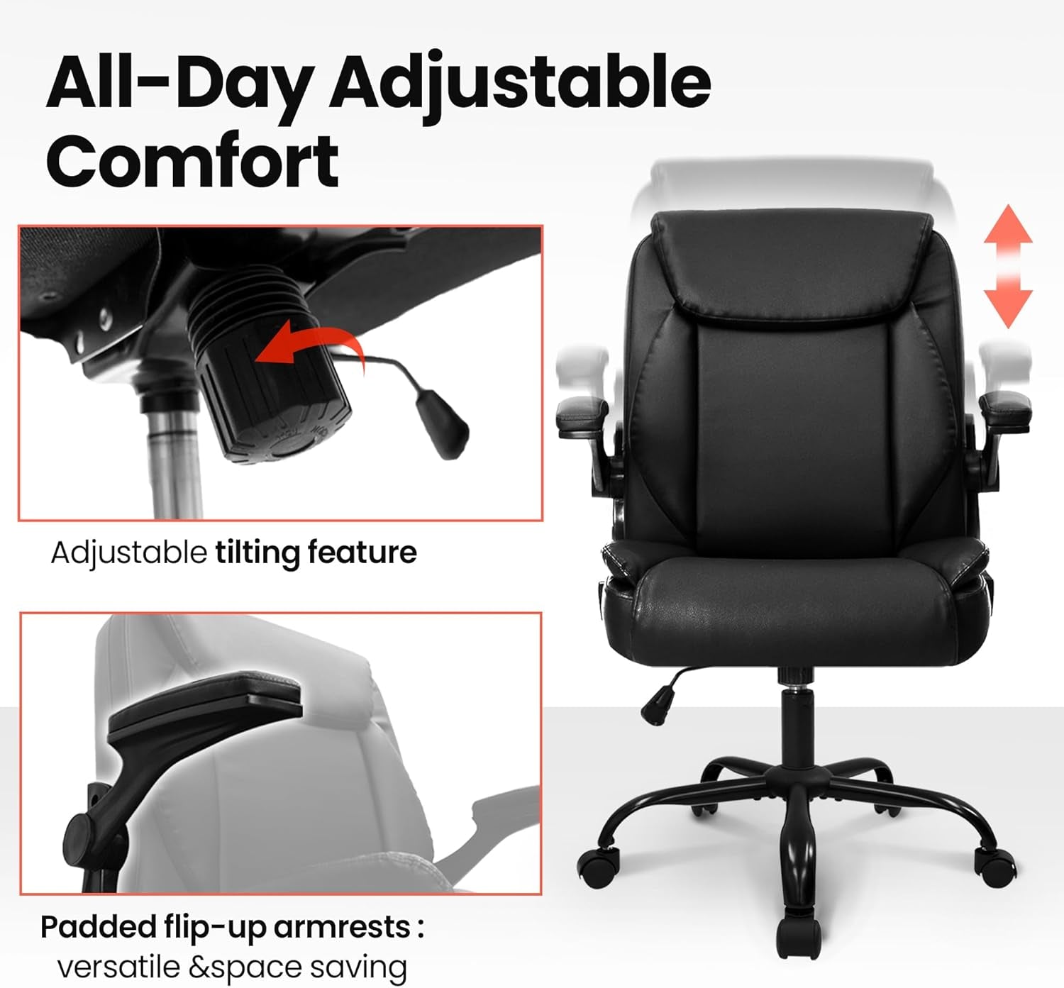 Ergonomic Leather Adjustable Mid-Back Chair