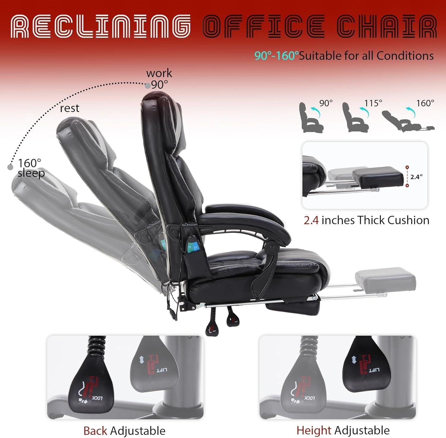 6-Point Massage Chair w/Footrest, Vibration & Heat
