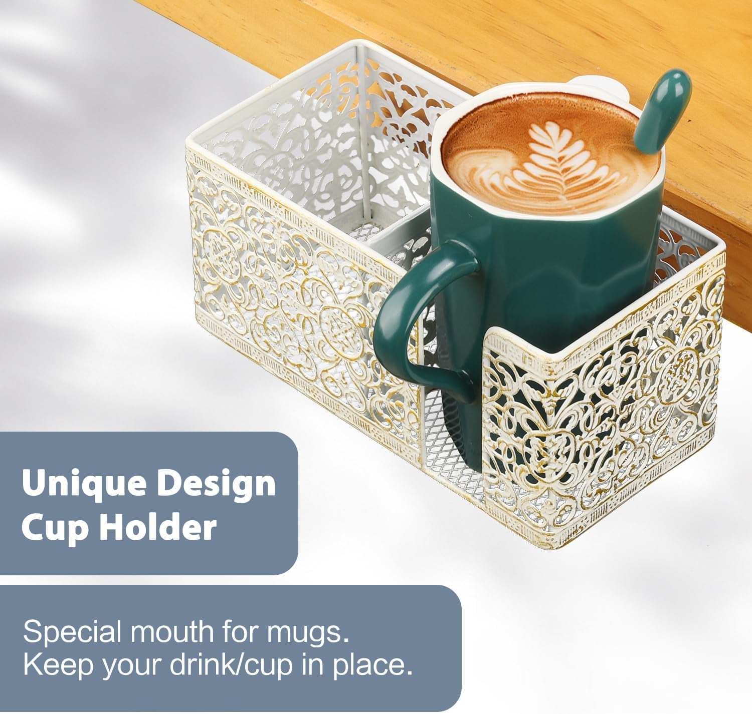 Desk Organizer with Clip, Pencil, Phone Holders & Beverage Storage