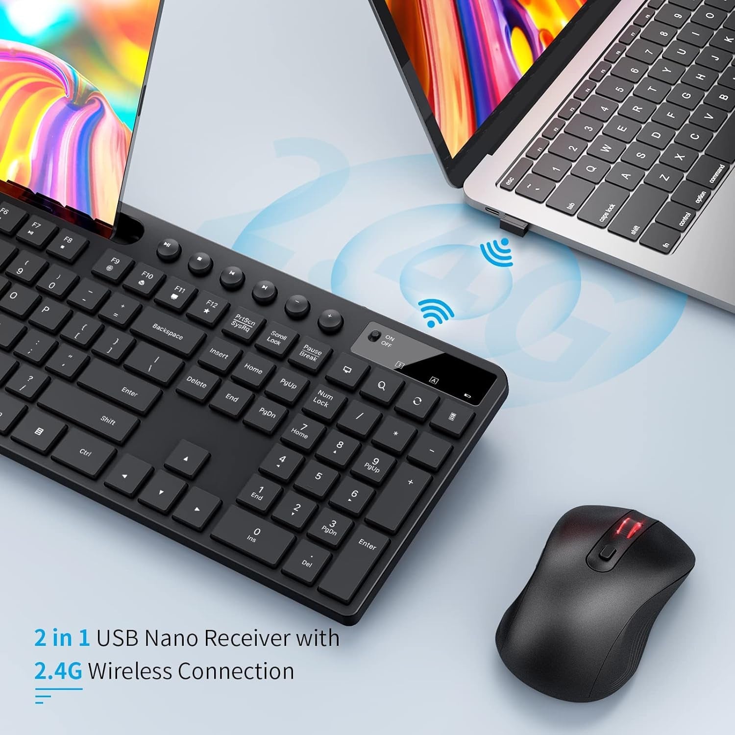 Ergonomic Wireless Keyboard & Mouse Combo w/Tablet Holder