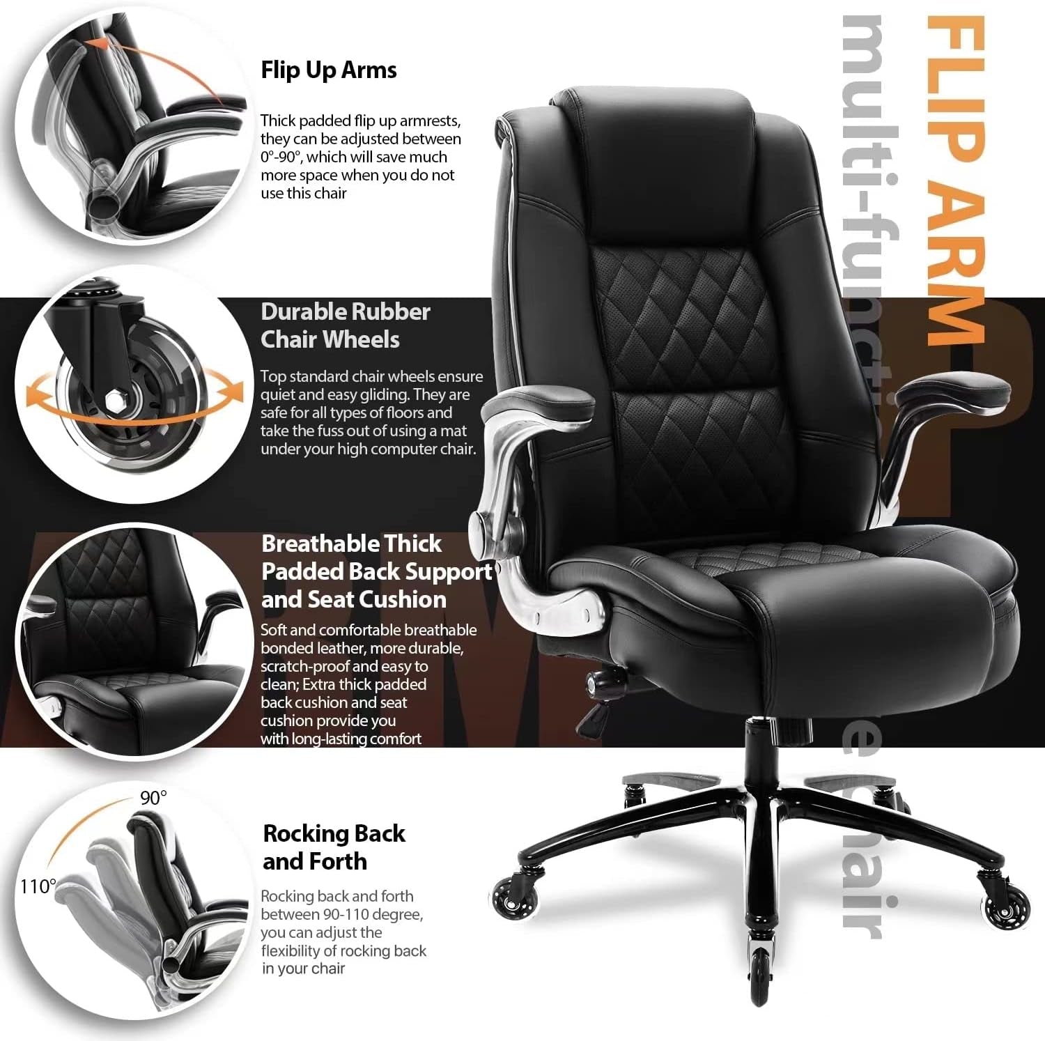 Adjustable High-Back Chair w/Flip Arms & Lumbar