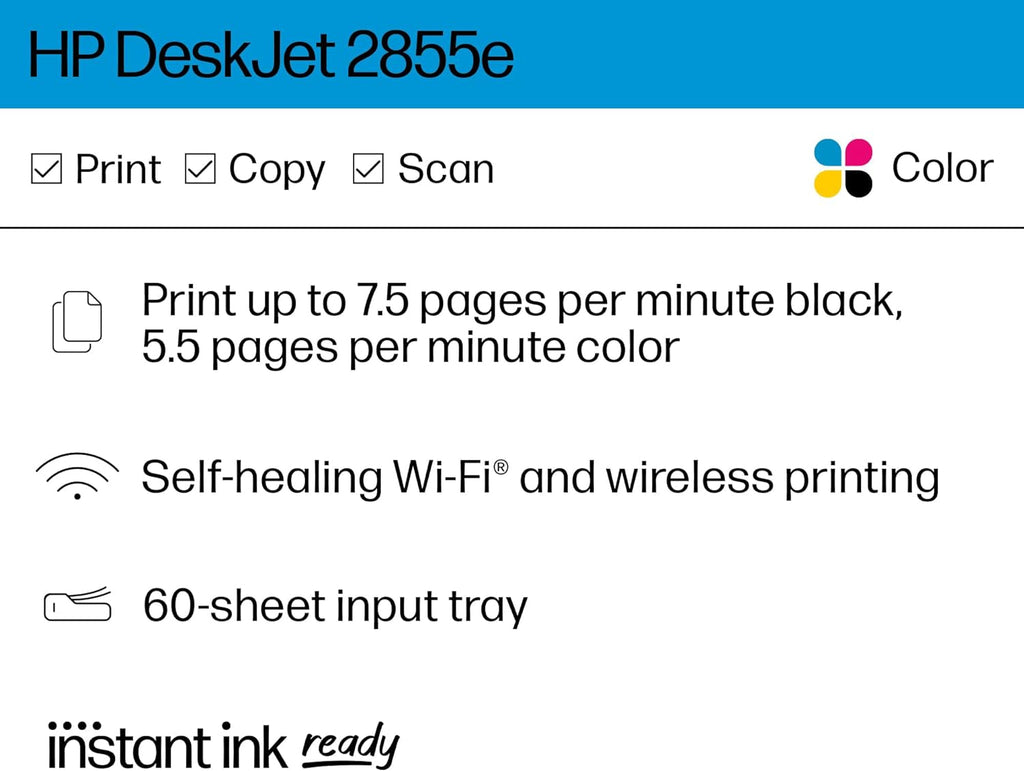 Deskjet 2855E Wireless All-In-One Color Inkjet Printer, Scanner, Copier