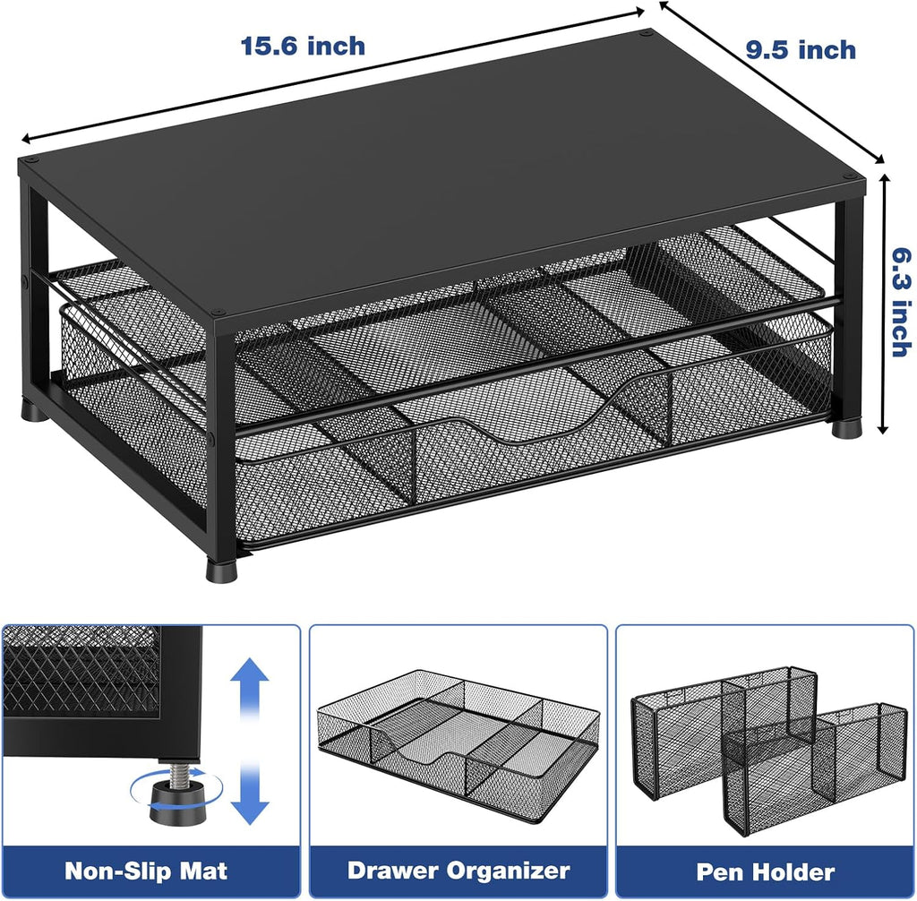 Dual-Tier Monitor Stand with Drawer & 2 Pen Holders