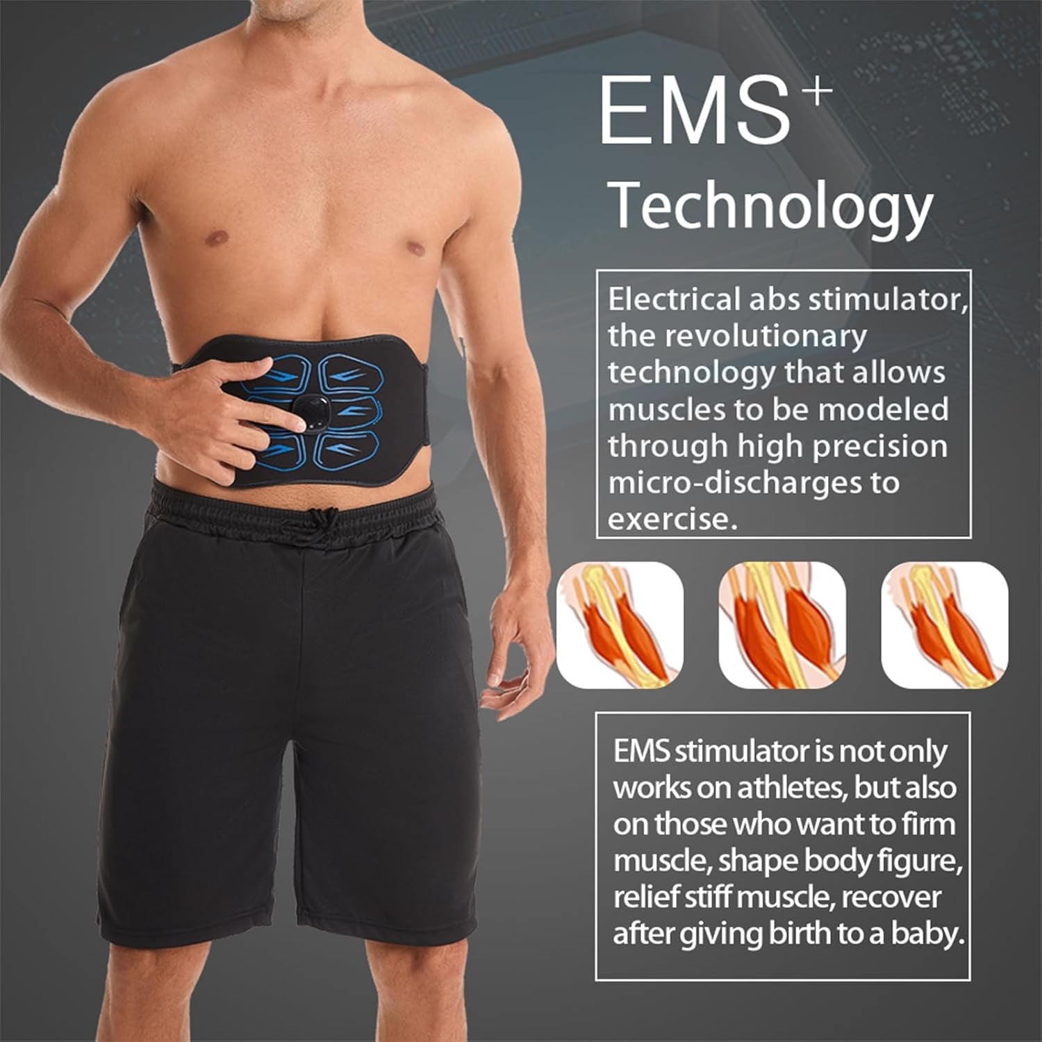 EMS Ab Stimulator Belt – Home/Office Use (Blue)