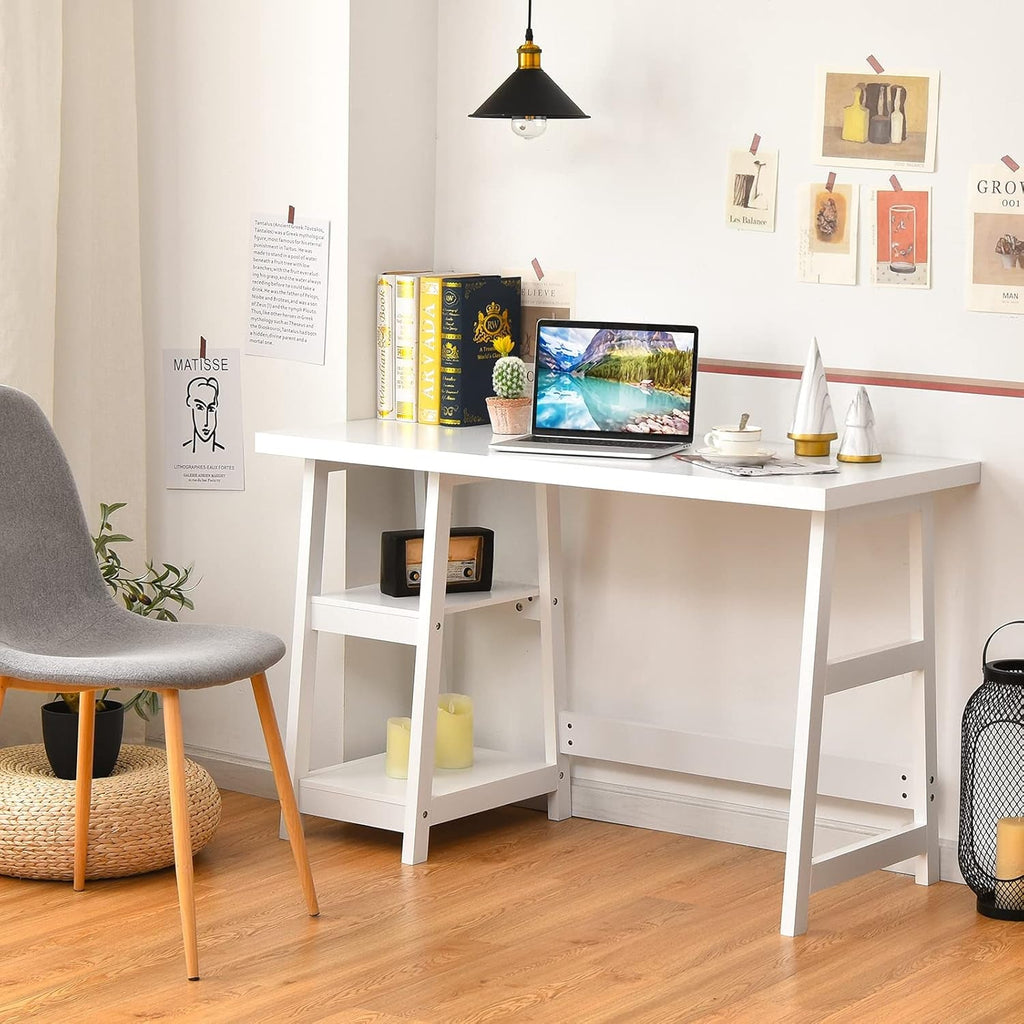 Modern Trestle Desk with Shelves