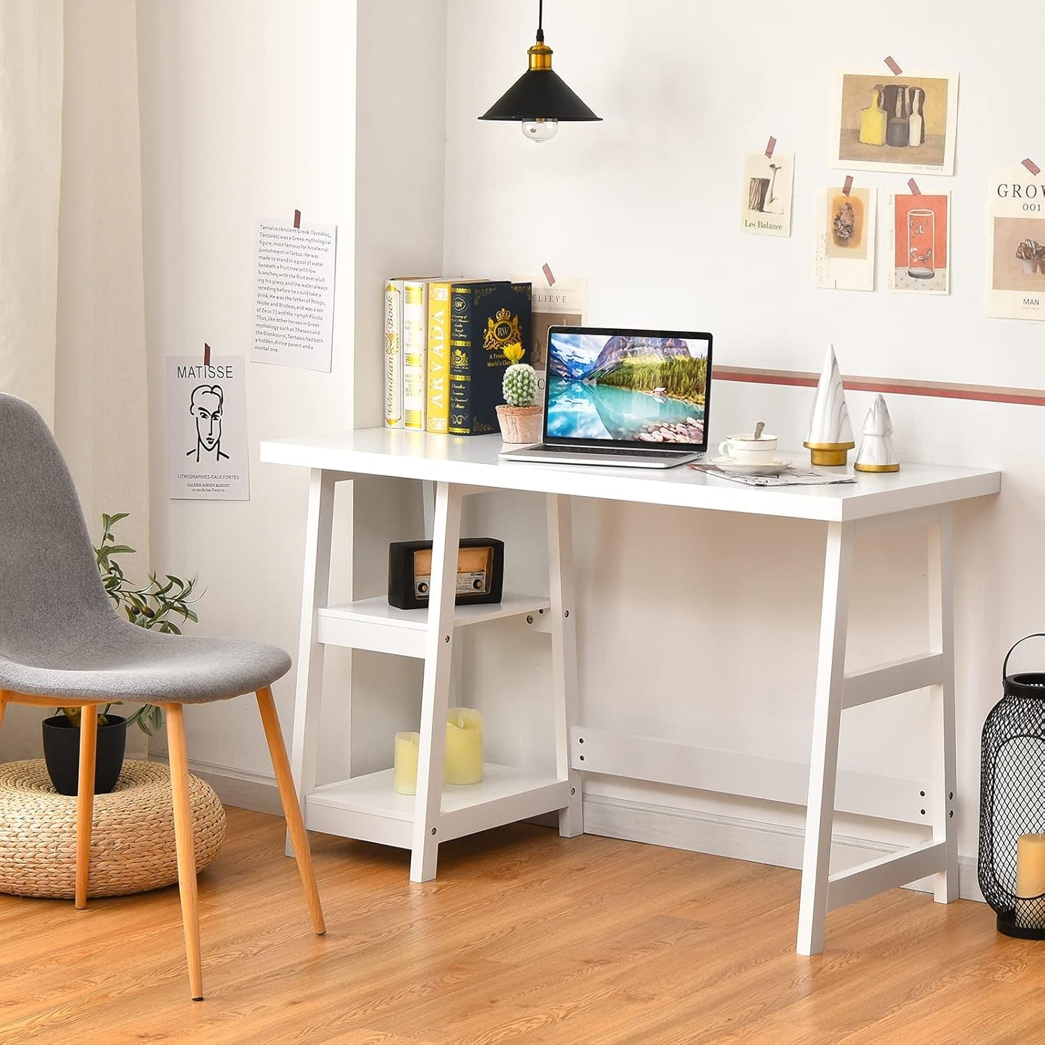Modern Trestle Desk with Shelves