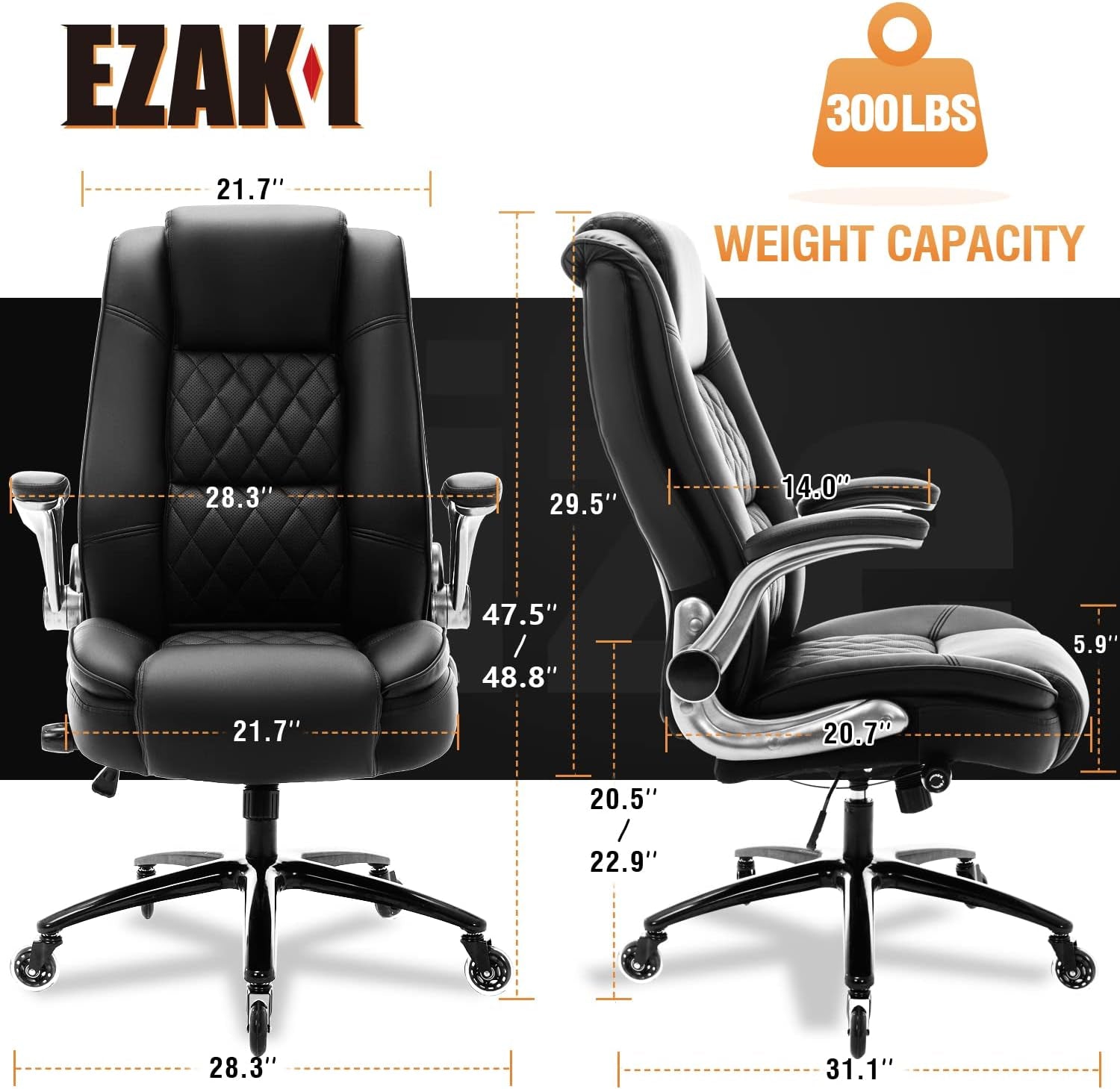 Adjustable High-Back Chair w/Flip Arms & Lumbar