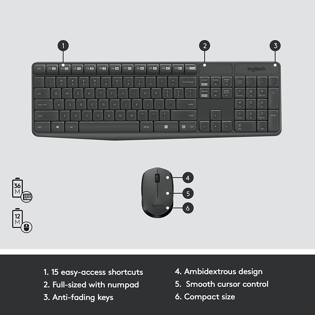 MK235 Wireless Keyboard & Mouse Combo for PC