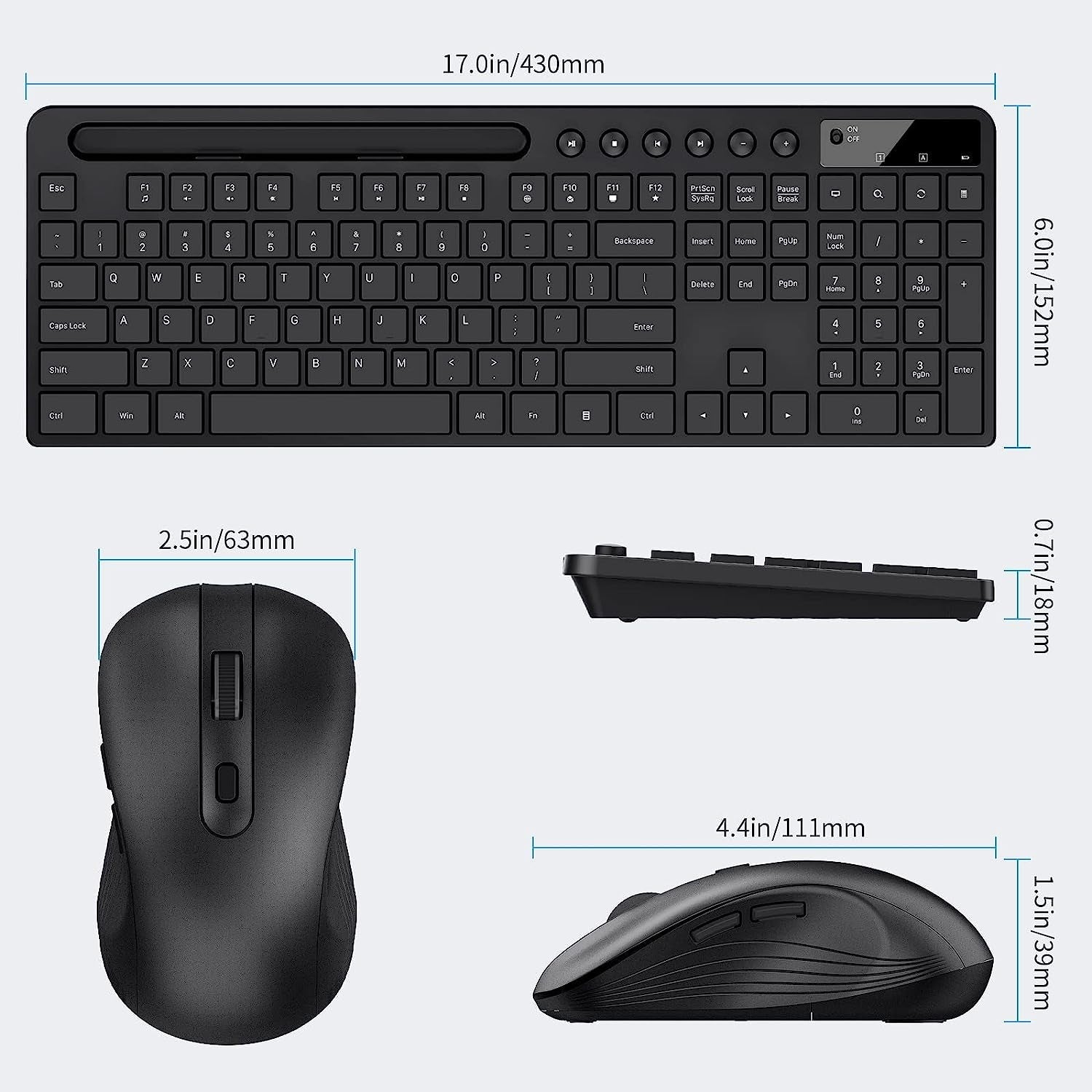 Ergonomic Wireless Keyboard & Mouse Combo w/Tablet Holder