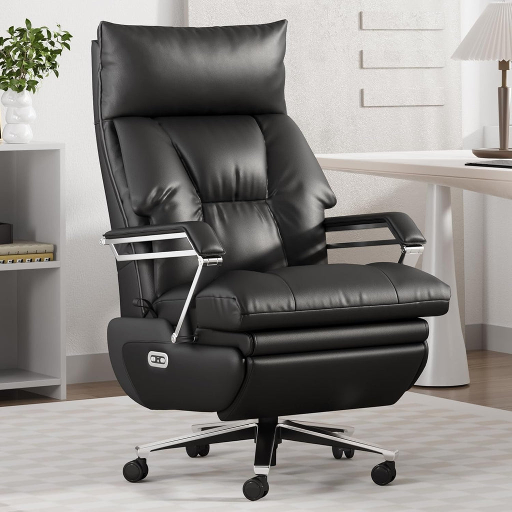 Dual Motor Electric Executive Office Chair with Foot Rest, Comfortable Reclining Office Chair Wide Seat, Big and Tall Ergonomic Leather Home Office Desk Chair 420Lbs, High Back (Black)