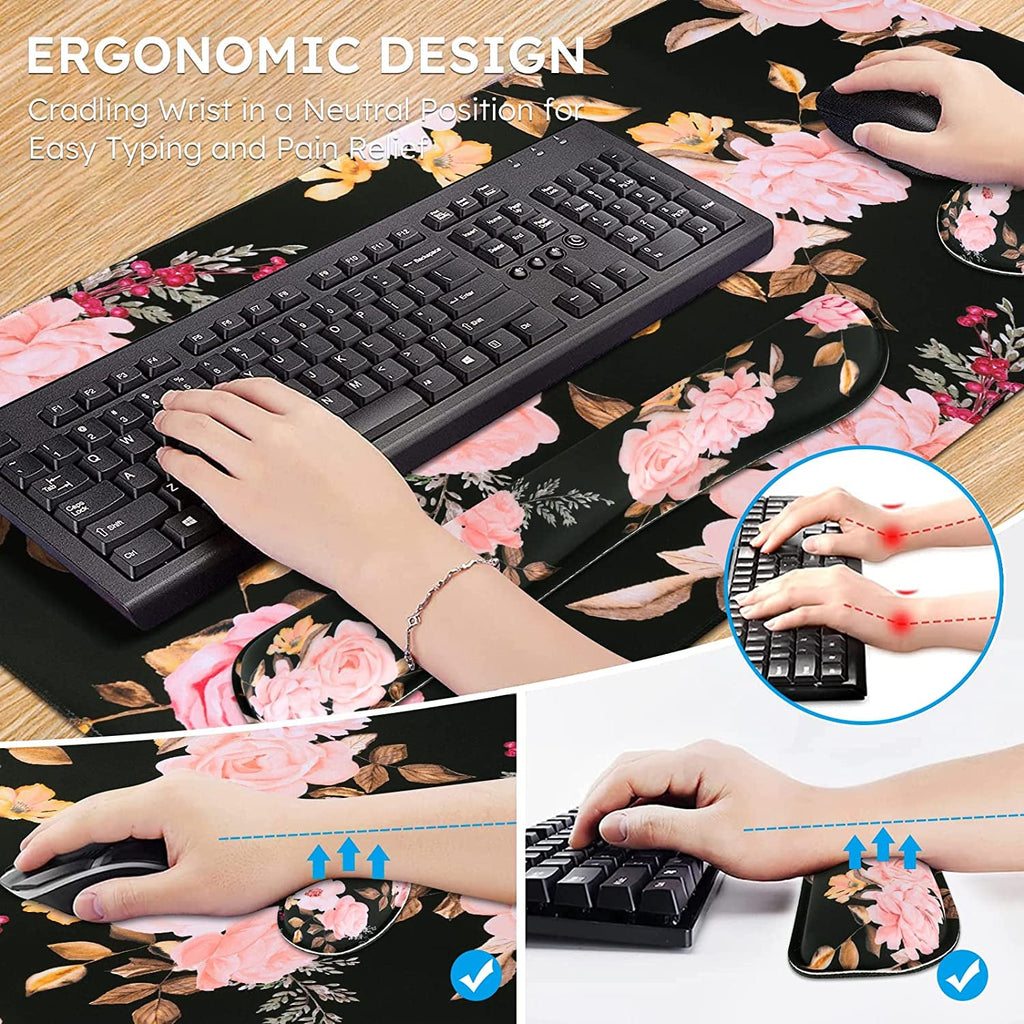 Memory Foam Extended Mouse Pad + Keyboard Wrist Rest