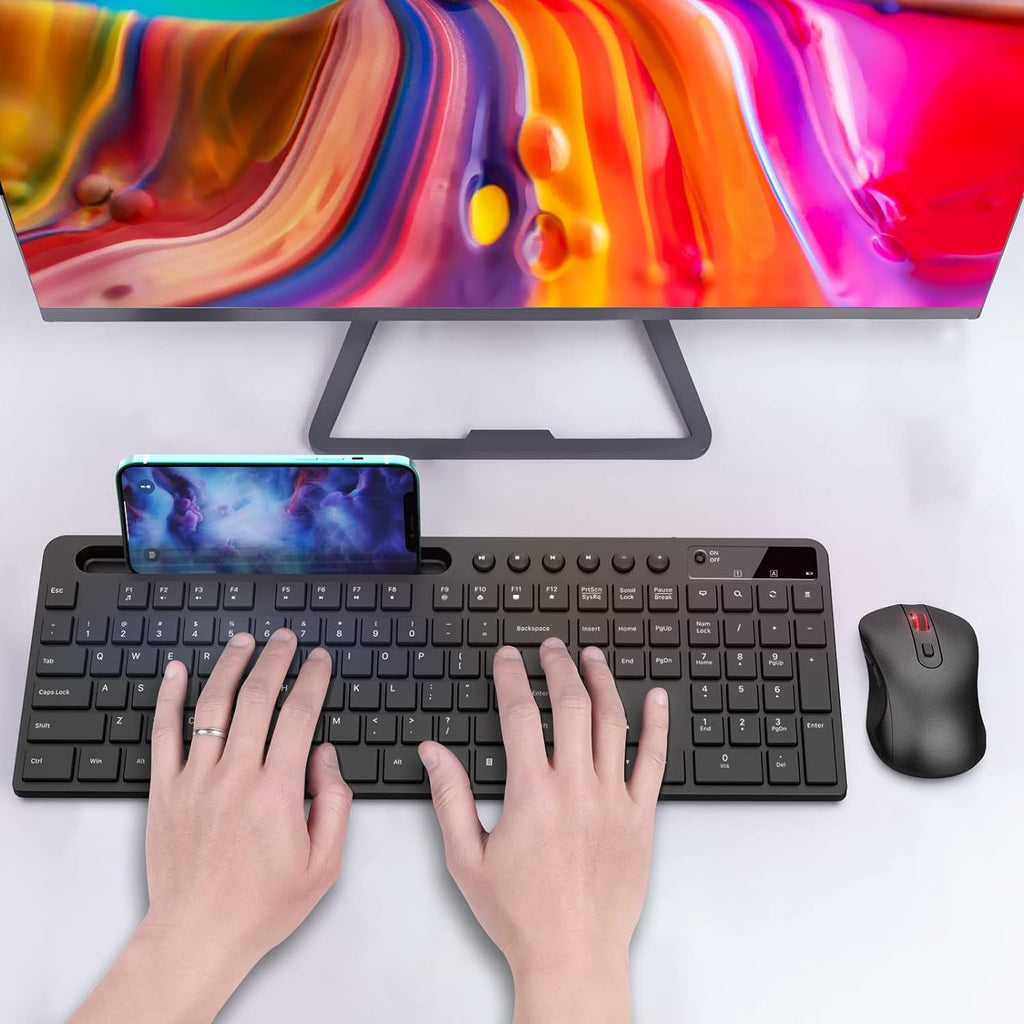 Ergonomic Wireless Keyboard & Mouse Combo w/Tablet Holder