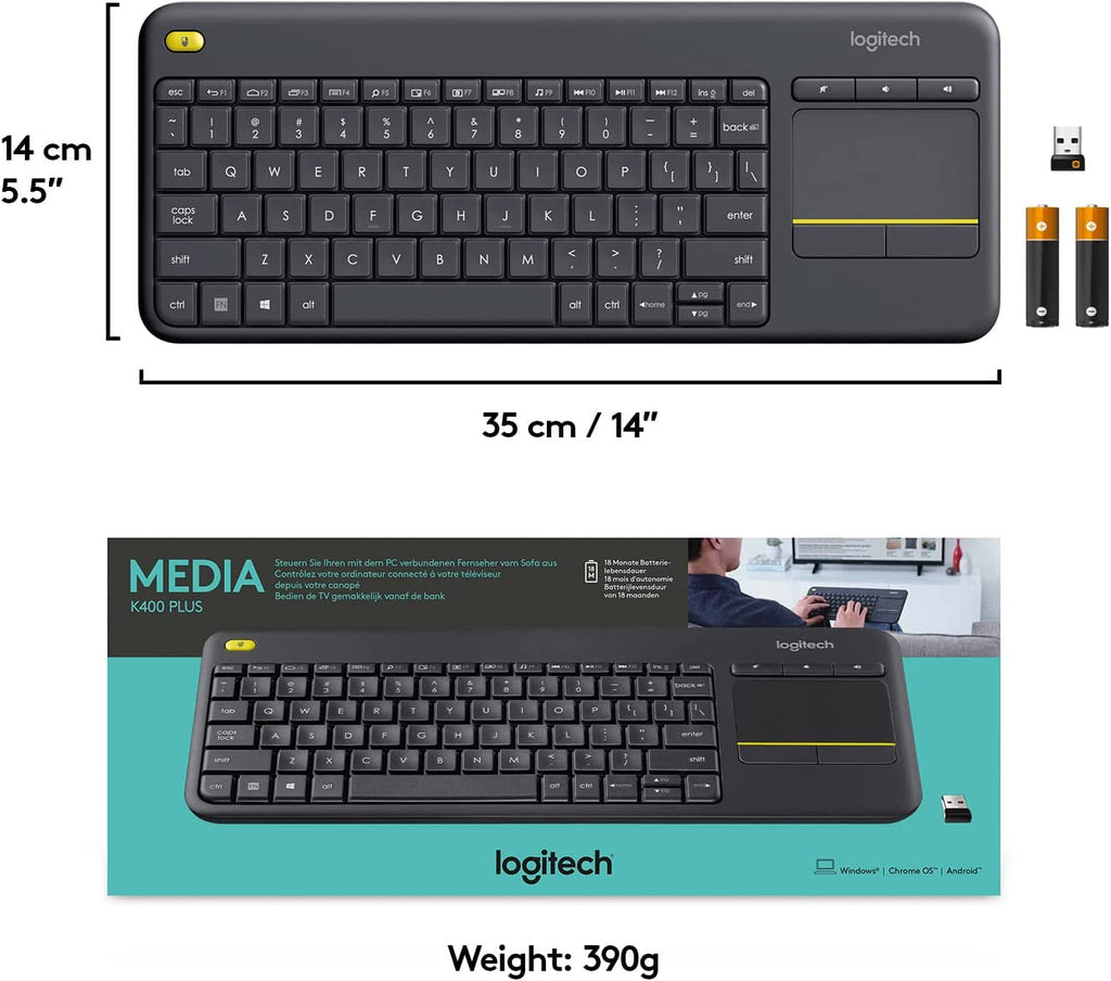 K400 Wireless Touch Keyboard w/Easy Media Control & Built-In Touchpad