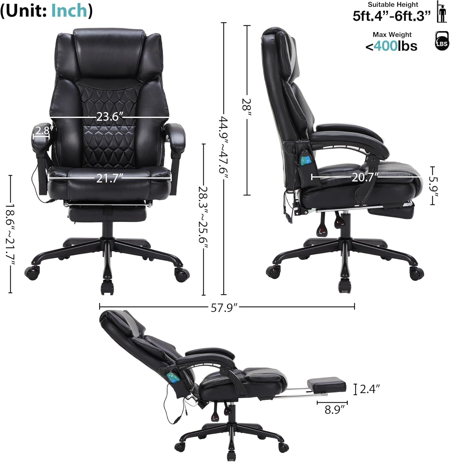 6-Point Massage Chair w/Footrest, Vibration & Heat