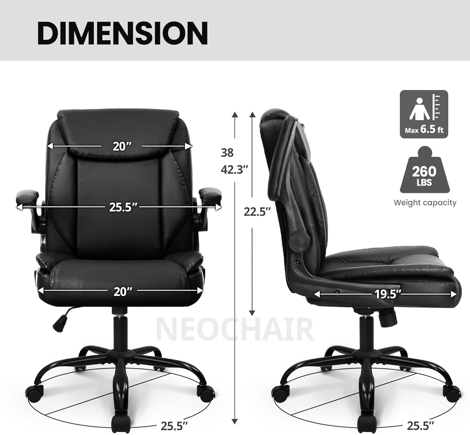 Ergonomic Leather Adjustable Mid-Back Chair