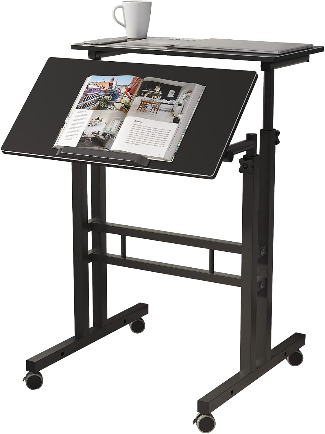 Adjustable Mobile Sit & Stand Desk Workstation
